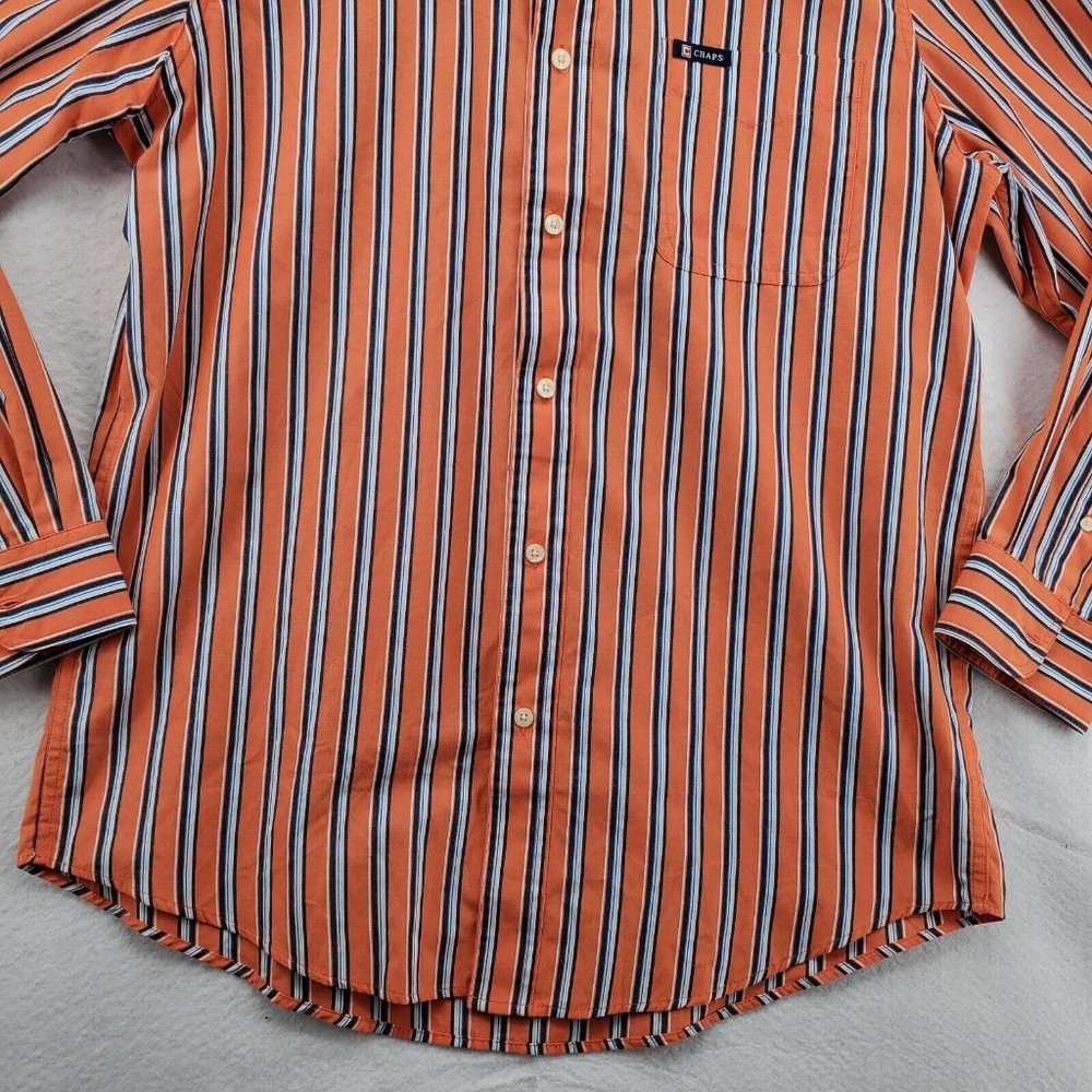 Chaps Shirt Men's Long Sleeve Casual Button Up Striped Oxford Orange Blue Med. - Picture 4 of 12